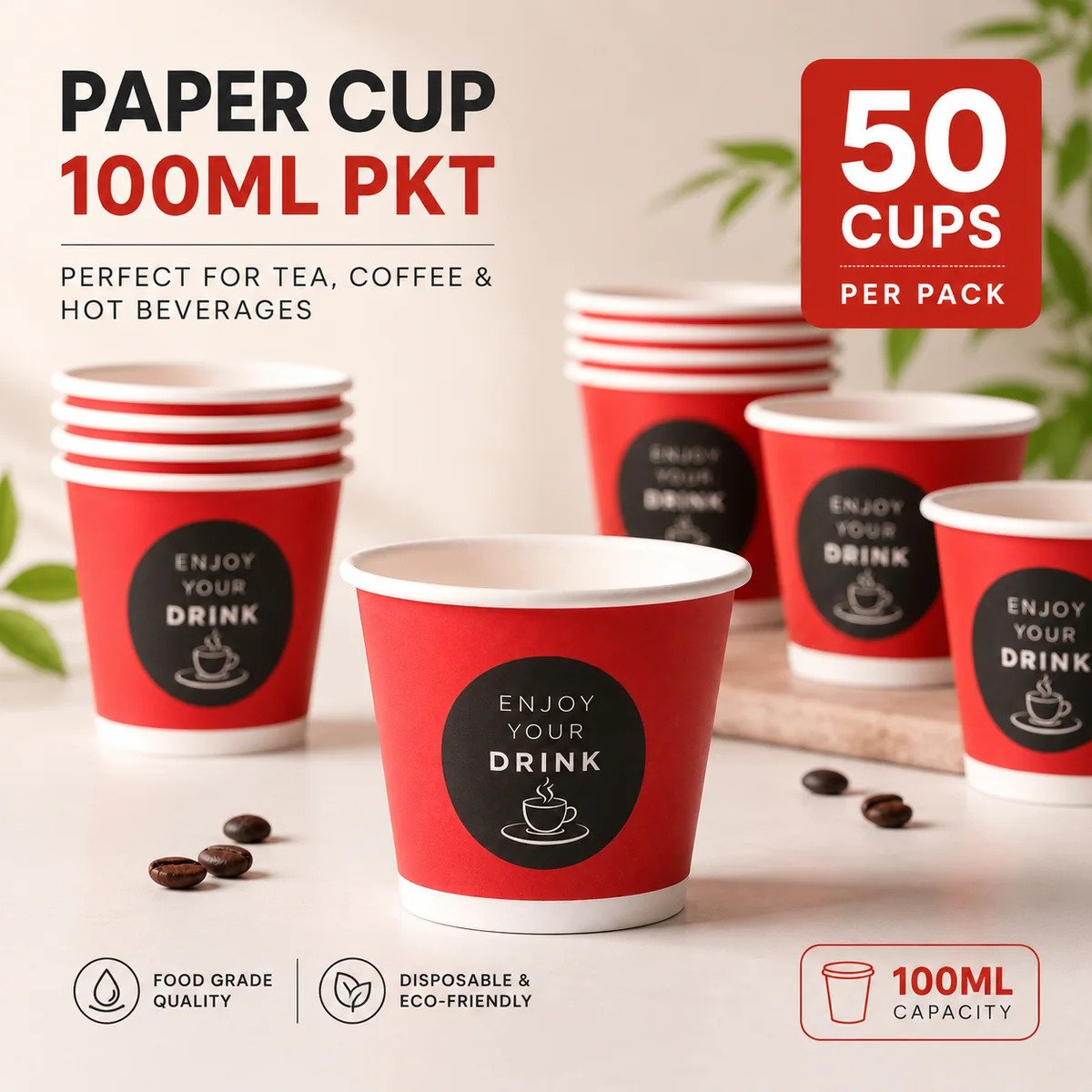 Disposable Paper Tea Coffee Cup 100 Ml